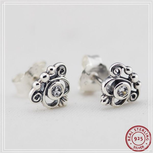 

my princess stud earrings for women real 925 sterling silver jewelry feature tiara set with sparkling cz awholesale fle034, Golden;silver