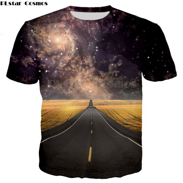 

plstar cosmos 2018 europe and american women men-shirt show galaxy road 3d fashion print space galaxy pullover t shirt, White;black