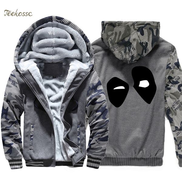 

hero catcher deadpool hoodie men hooded sweatshirt coat winter fleece warm camouflage jacket dead pool streetwear, Black