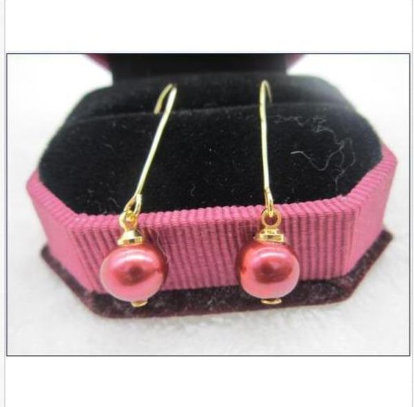 

огромный круглый подлинной 9-10 мм природных южных морей красный жемчуг серьги 14 k желтый голдк, Golden;silver