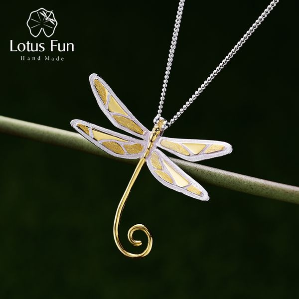 

lotus fun real 925 sterling silver natural style handmade fine jewelry cute dragonfly pendant without necklace for women