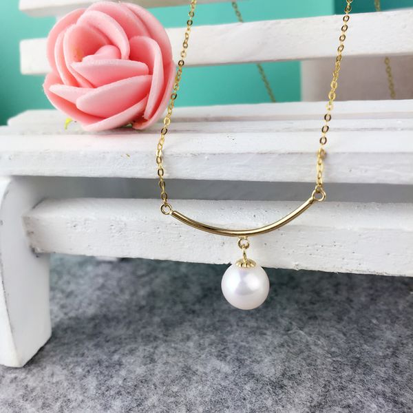 

ainuoshi 18k yellow gold natural cultured freshwater pearl solitaire pearl pendant necklace choker for women wedding bijoux, Silver