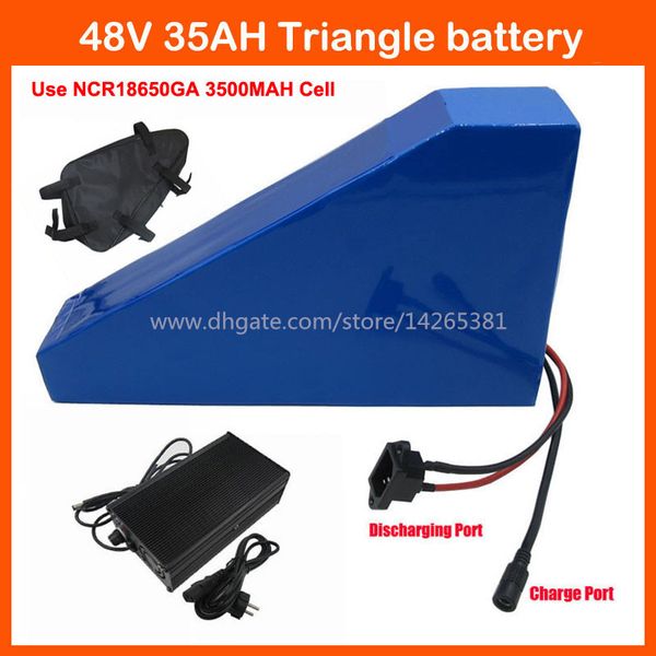 

48v 2000w electric bike triangle battery 48v 35ah lithium ion battery use 3500mah ga cell with pvc case bag 50a bms 54.6v 4a charger