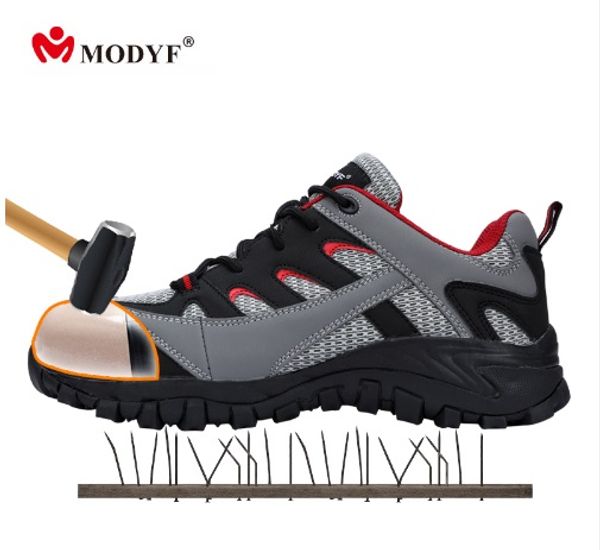 

2018 new modyf men's outdoor safety working shoes with steel sock anti-smashing shoes breathable lining mesh protective, Black