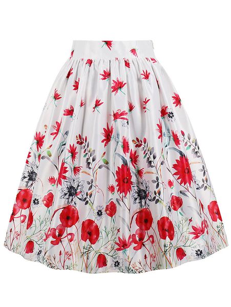 

kenancy vintage floral print a line skirt, Black