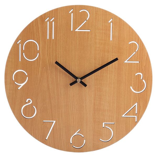 

creative wall clock living room minimalist modern home round personality silent solid wood fashion(light brown