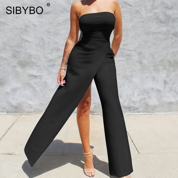 

sibybo strapless open slit rompers womens jumpsuit off shoulder sleeveless summer women rompers beach casual jumpsuit women, Black;white