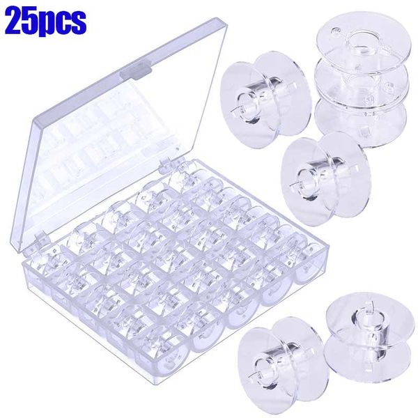 

25pcs empty bobbins sewing machine spools clear plastic with case storage box for brother janome singer elna hg99, Black