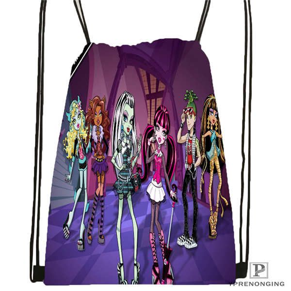 

custom monster-high drawstring backpack bag cute daypack kids satchel (black back) 31x40cm#180611-01-48
