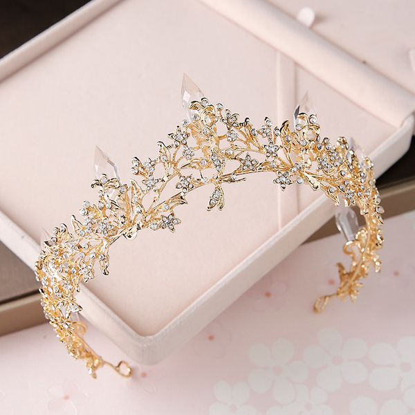 

bride fairy baroque golden crystal tiara column wedding tiara wedding bride headdress, Golden;white