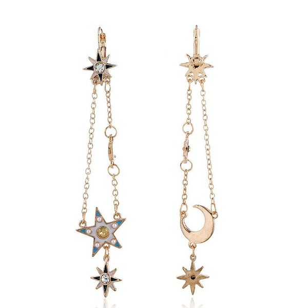 

ig hipster popular jewelry retro palace wind alloy earrings rhinestone personality temperament stars moon long dangler, Silver