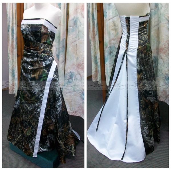 

Vestidos De Long A-Line Камуфляж Свадебные Платья Плиссированные Ruched Зашнуровать Назад Сва