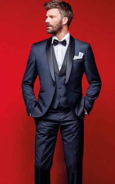 

new arrivals one button navy blue groom tuxedos groomsmen shawl lapel man blazer mens wedding suits (jacket+pants+vest+tie) h:867, Black;gray