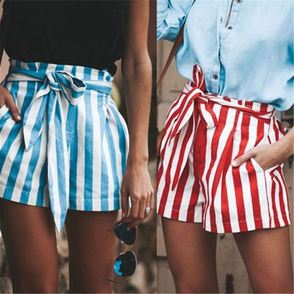 

summer women casual short pants 2018 new arrival stylish loose sashes shorts bow striped shorts beach high waist short trousers, White;black