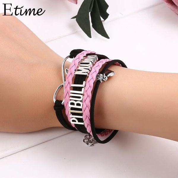 

heart casual rope braided layered women pendant lobster claw clasp bracelet, Black