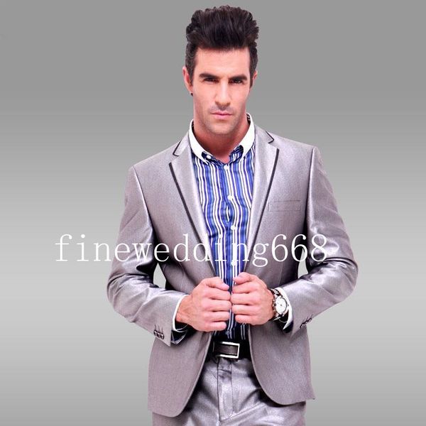 

wholesale and retail silver grey notch lapel wedding groom tuxedos men suits wedding prom dinner man blazer(jacket+tie+girdle+pants, Black;gray
