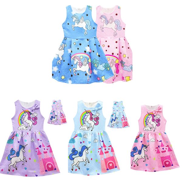

5styles милый Единорог платья девушки платья без рукавов девочка платья партии мода