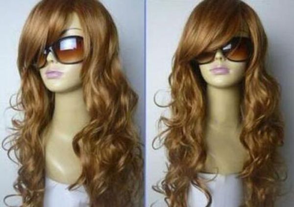 

sell fashion new long brown curly women's lady's hair wig wigs, Black;brown