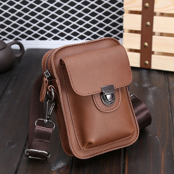 

men waist packs phone pouch bags mini pockets belt fanny packs waterproof pu leather male wallet travel small waist pack brown