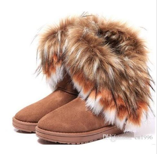 

factory direct fashion fox fur warm autumn winter wedges snow women boots shoes genuinei mitation lady short boots casual long snow shoes si, Black