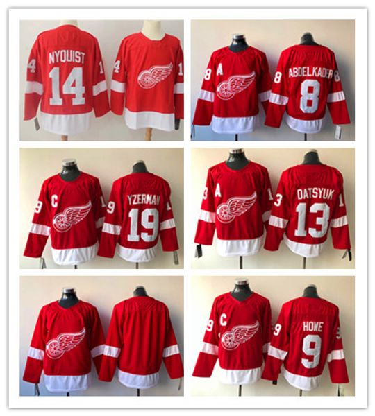 

2018 detroit red wings men's # 40 8 justin abdelkader 9 gordie howe 19 steve yzerman blank hockey jerseys, Black;red