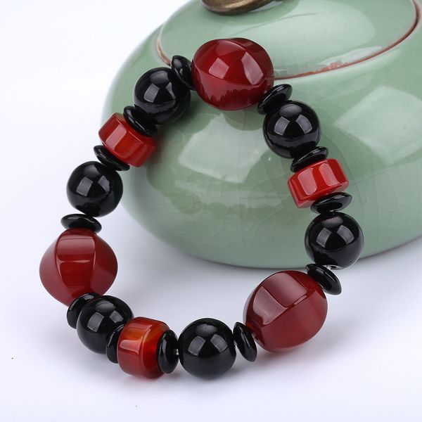 

2018 new fashion stone bead charm bracelet men jewelry red black agate beads bead couple bangles jewelry bracelet for men gift, Golden;silver