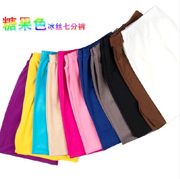 

new 2017 summer style candy color women cropped leggings 3/4 length lady leggins high elastic pants, Black