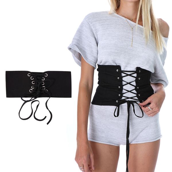 

2017 trend women lace up belt vintage knitted waist belts corset wide waist belt for women bandage shape-making waistband black, Black;brown