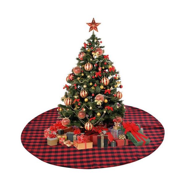 48 Inch Plaid Christmas Tree Skirt With Red And Black Check