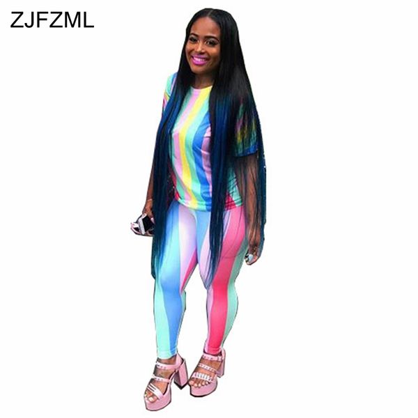 

striped 2 two piece set women short sleeve t -shirt and summer pant suits casual sweatsuit tracksuit, Gray