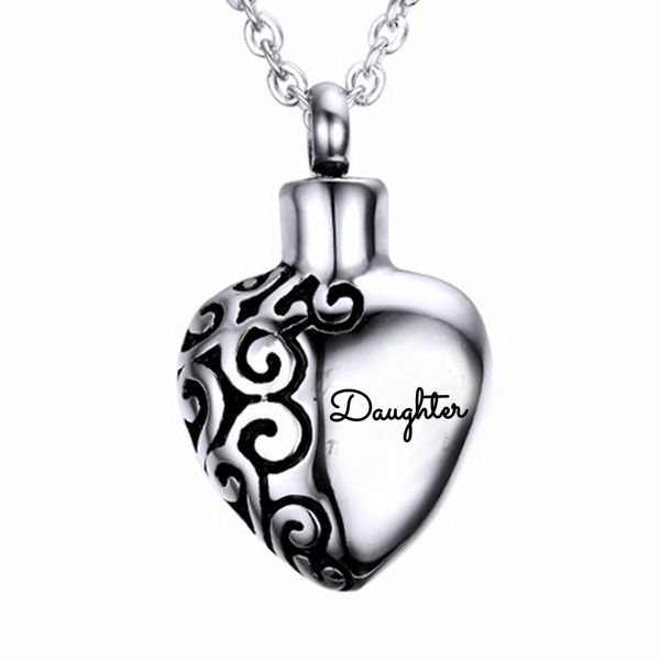 

wholesale individuality stainless steel peach heart daughter perfume bottles ashes memorial ashes funeral ashes jewelry necklace pendant, Silver