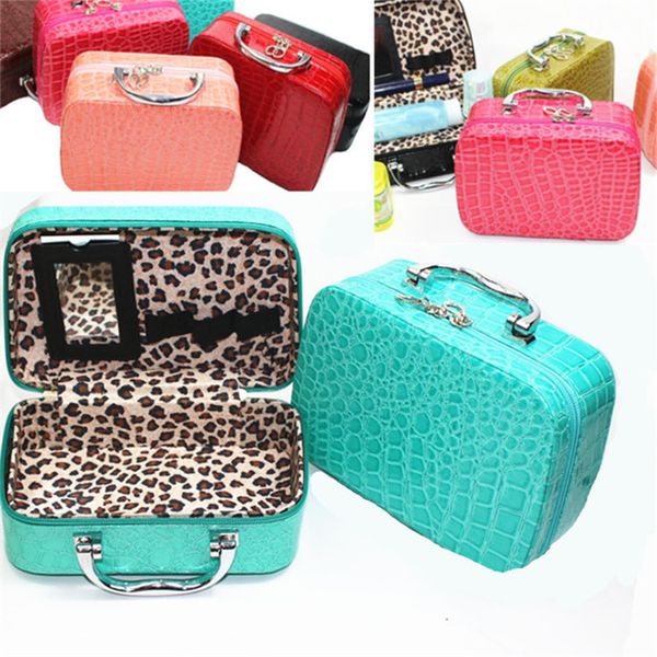 

mini portable beauty pu case brush case makeup train hairdressing case with mirror can printing logo