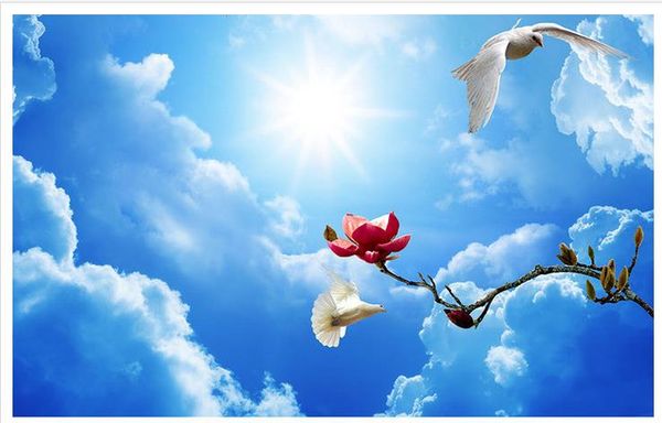 

custom wall mural modern art painting mural wallpaper hd stereo dream cloud peach flying pigeon ceiling zenith mural livin