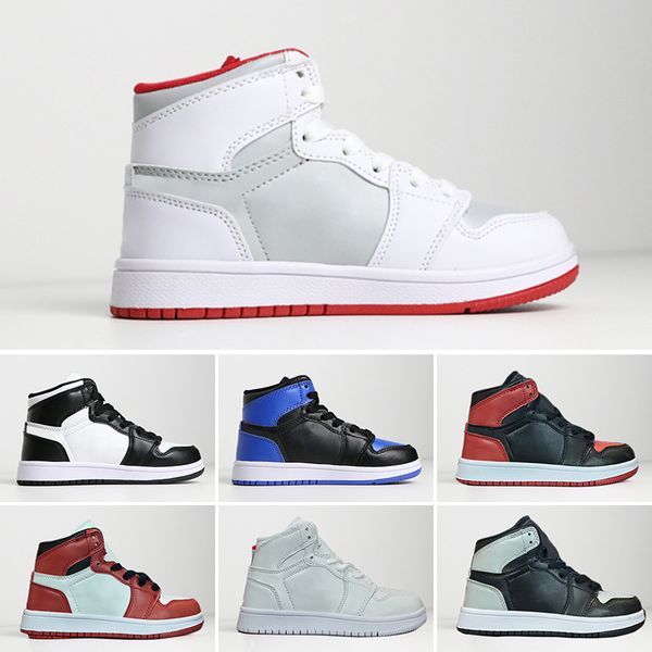 

2018 designer 1 kids toddler shoes children 1s basketball shoes sports basket ball pour enfants boy gilr sneakers, Black