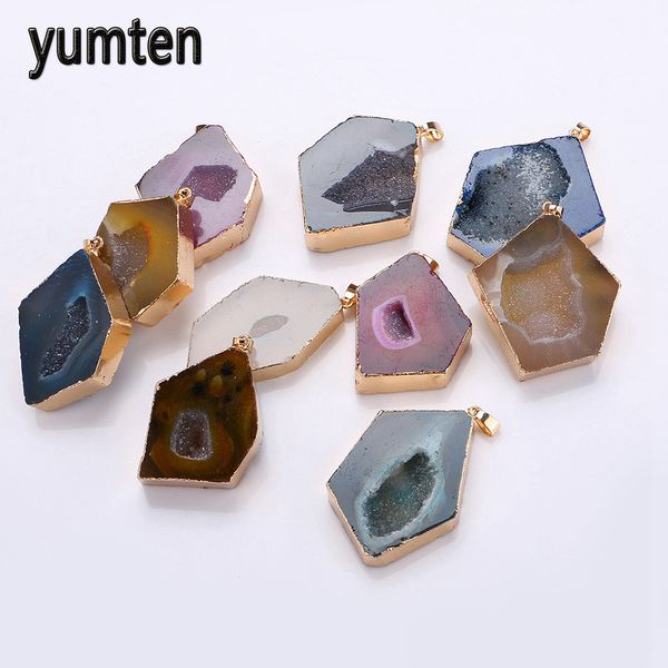 

yumten agate pendant irregular long necklace square natural stone crystal women jewelry men gem skyrim sailor moon rainbow geode, Silver