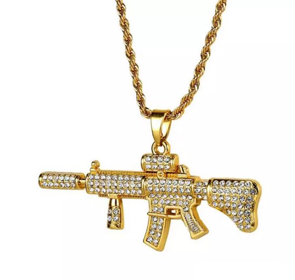 

18k позолоченный рэпер m4 submachellone пистолет кулон ожерелье 75 см золотой цвет хип-хоп нью-йорк мужская кулон ожерелья 2018, Silver