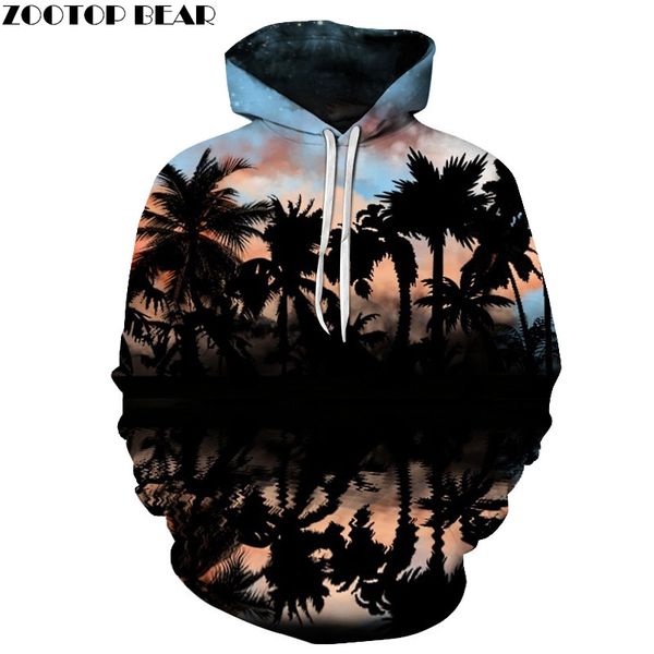 

palm tree printed 3d hoodies men sweatshirts fashion pullover hooded jackets novelty streetwear skateboard tracksuits unisex, Black
