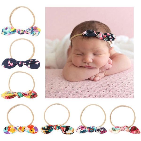

europe infant baby headbands florals bunny ear knot elastic headband children kids hair accessories hairbands babies girls bow headwear 4245, Slivery;white