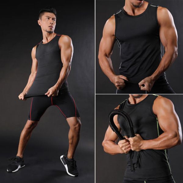 

2018 summer men's muscle sleeveless tank tee shirt bodybuilding sport fitness vest joggers sports running vests, Black;blue