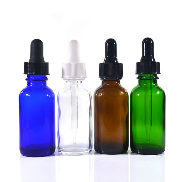 

100pcs * 30ml 1oz amber clear blue green boston glass dropper bottle with childproof cap eliquide ejuice essential oils bottle