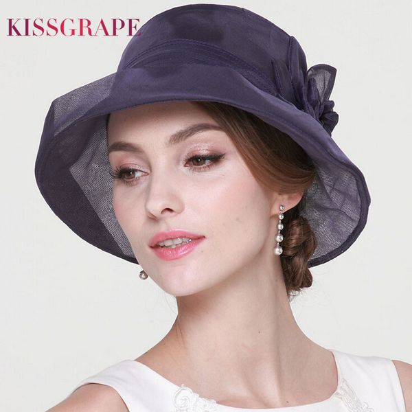 

100% natural mulberry silk hats for women ladies luxury quality sun hats party elegant caps female summer beath anti-uv, Blue;gray