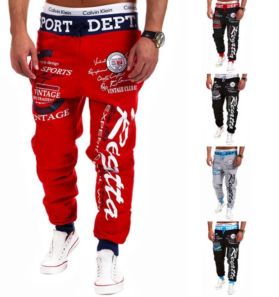

men new fashion design street pants full length letter print spring style big plus size cool designer pant 5 colors m-3xl, Black