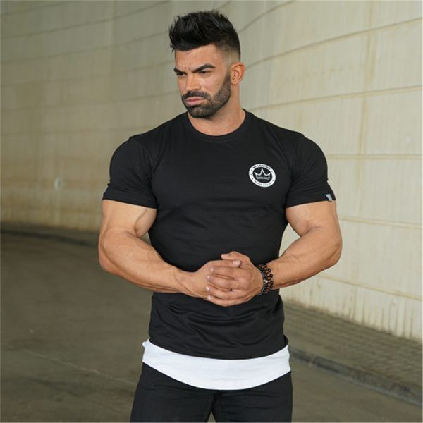 

2018 brand mens muscle t shirt bodybuilding fitness men cotton singlets t-shirt short sleeve tshirt, White;black