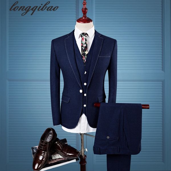 

longqibao mens wine red suits with pants s-4xl fashion 2017 brand men slim fit three pieces black wedding suit, White;black