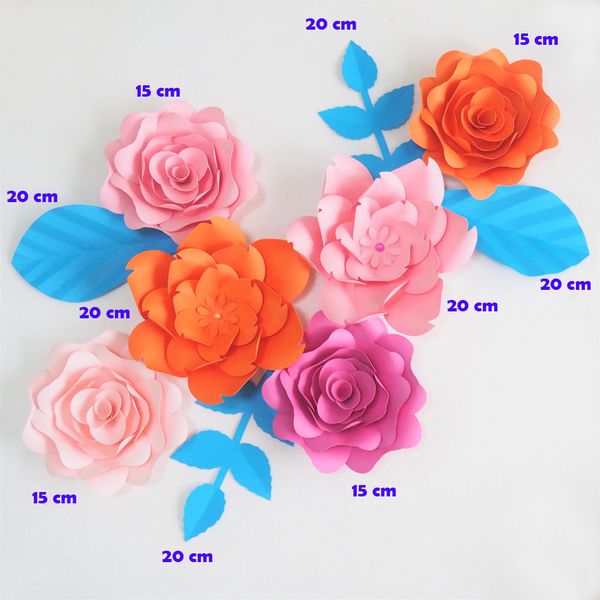 

diy artificial flowers fleurs artificielles backdrop giant paper rose 6pcs + 4 leaves for wedding party decoration baby shower