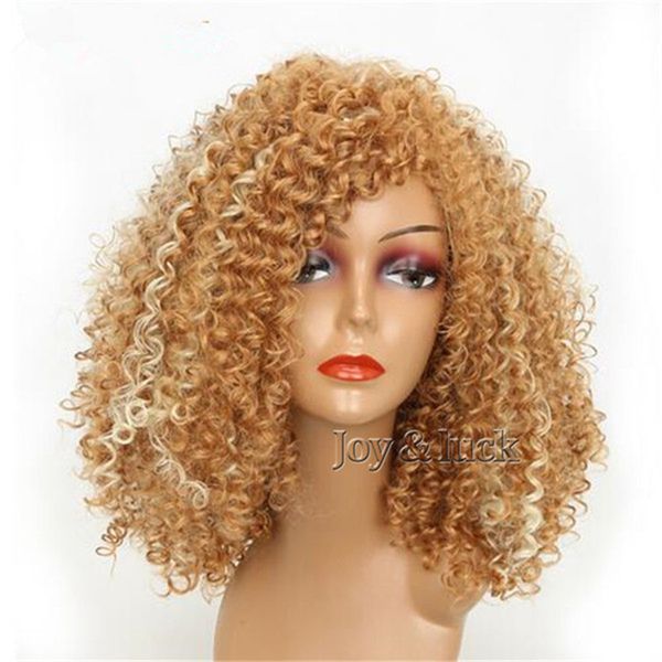 

Бесплатная доставка Afro кудрявый вьющиеся короткие парик Ombre блондинка парики для