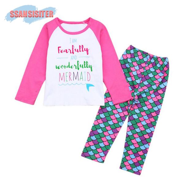 

2pcs toddler kids girls clothes set mermaid letter print +flake pants outfits children clothing sui kids girl tracksuit 1-6y, White
