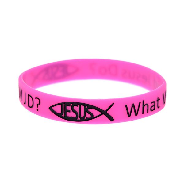 100 Stück „Was wird Jesus tun“-Armband aus Silikonkautschuk, religiöser Glaube, Schmuck, Geschenk, Blau und Rosa, Erwachsenengröße