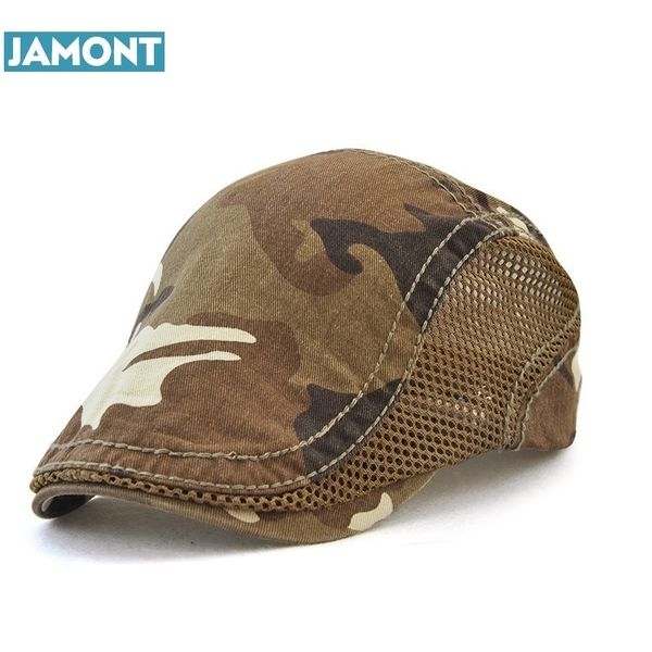 

jamont fashion camouflage beret hat for men women gorras planas net visors denim peaked flat cap casquette boina masculina, Blue;gray