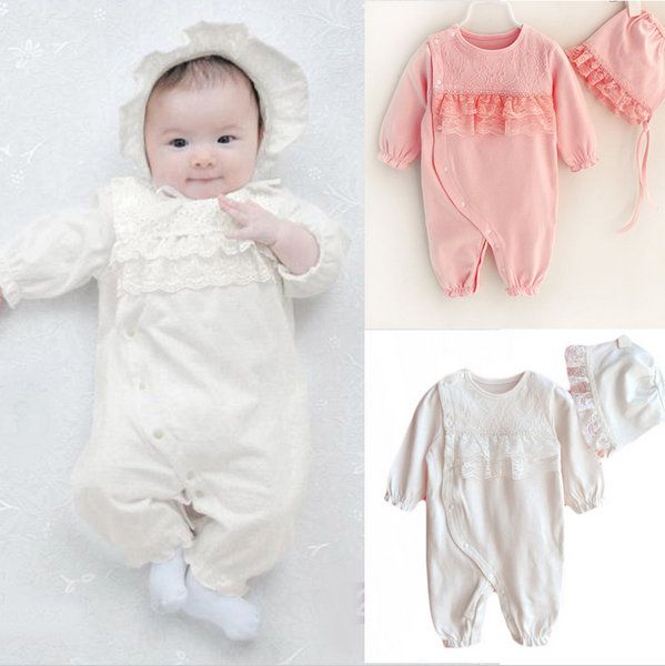 Neugeborenen Baby Mädchen Strampler Hut Kleidung Set Formale Prinzessin Stil Spitze Overall Infant mädchen Romper Neugeborene Kleidung 2 Teile/los